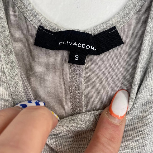 Olivaceous Gray Ribbed V Neck Tank Tshirt Bodycon Lined Mini Dress Medium - Picture 10 of 10